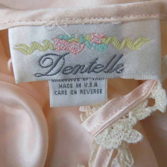 Vintage Dentelle Nightgown S Peach Pink Lace Trim Satin Polyester Made in USA - Picture 4 of 10